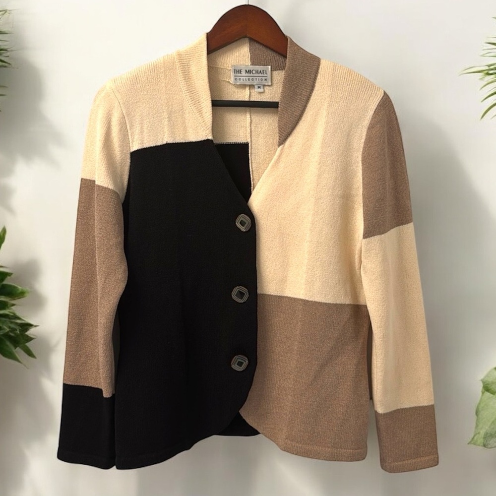 Vintage The Michael Collection Sweater Womens Medium Cardigan Colorblock Jacket